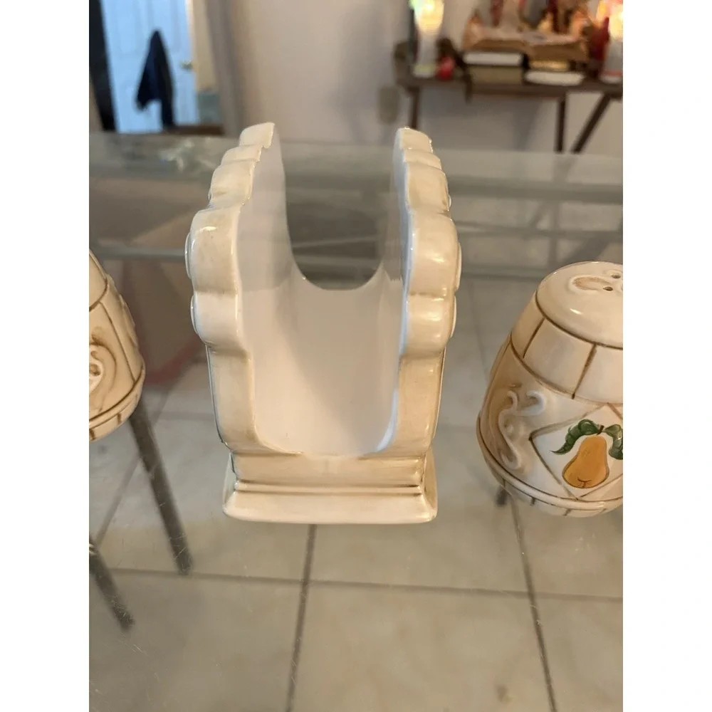American Atelier San Marco Napkin Holder Salt Pepper Shakers Set Wheat Grapes